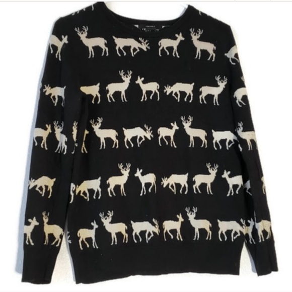 SPARKLE DEER SWEATER BLACK & GOLD FOREVER 21 SZ S - Picture 2 of 6